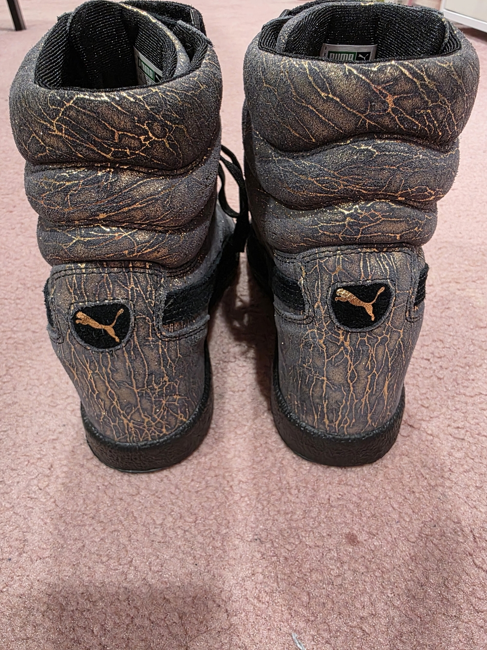 PUMA Sky High-Top Metallic Black & Gold Women's Sneakers - Picture 2 of 16